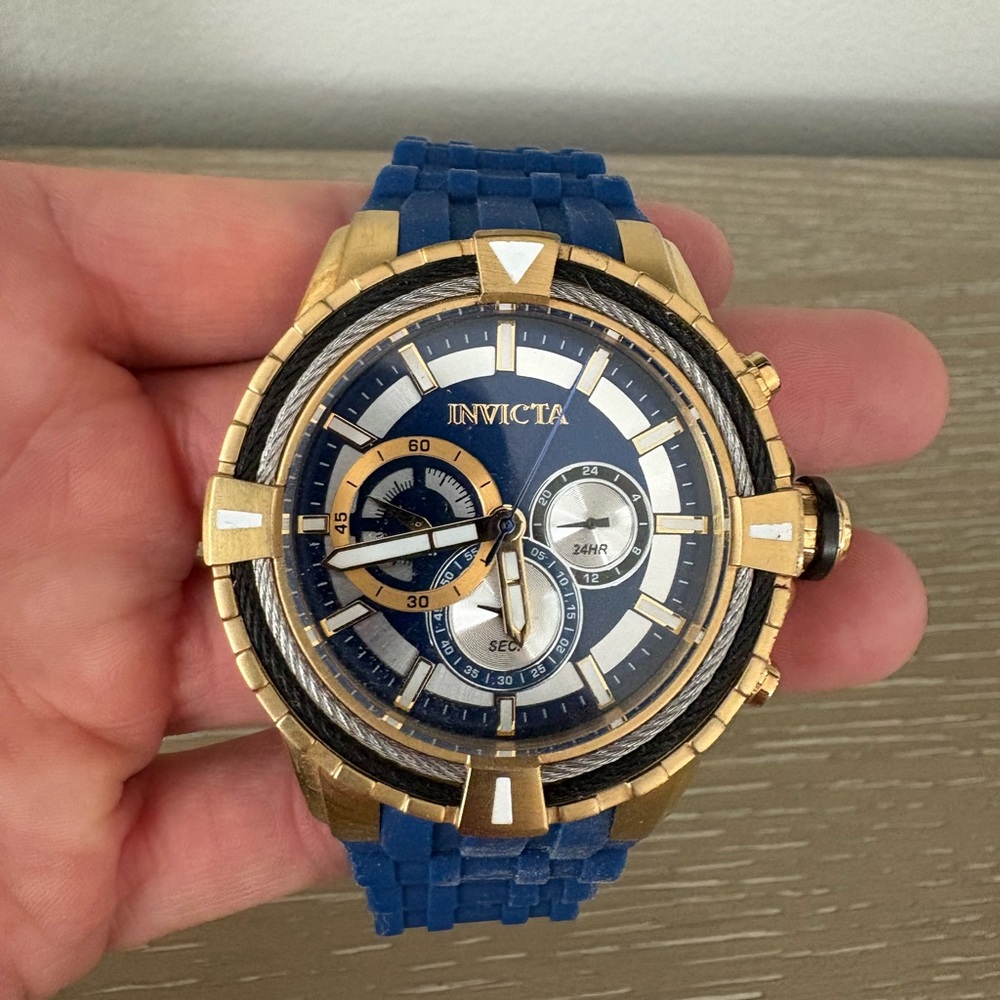 Invicta Blue and Gold Chronograph Watch with Rubber Strap